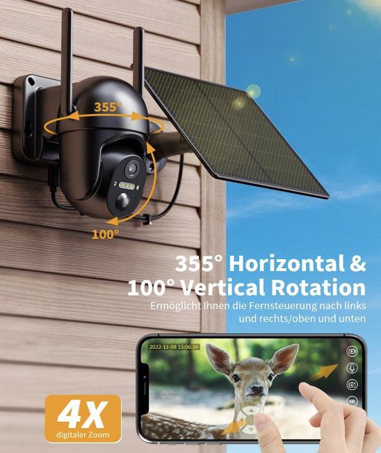 NUASI 4G Überwachungskamera mit Solarpanel für 59,99€ (statt 100€)