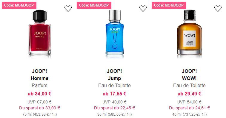 Flaconi Muttertag Deals   15% auf Joop! z.B. Joop! Homme EdP 125ml für 34€ (statt 42€)