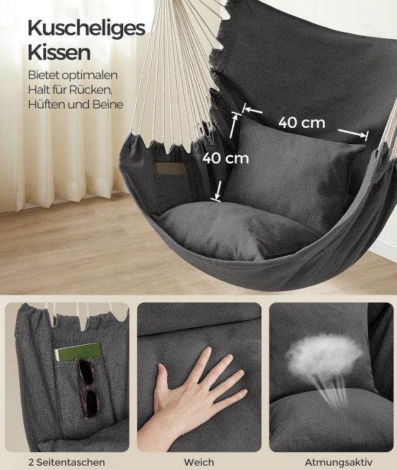 SONGMICS Hängesessel mit 2 Kissen & Metallkette für 25,99€ (statt 36€)