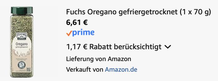 70g Fuchs Oregano gefriergetrocknet für 6,61€ (statt 11€)