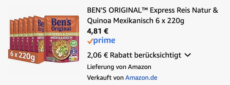 6er Pack Bens Express Reis & 3 Korn Mix mit Quinoa, Mexikanisch ab 4,81€ (statt 14€)