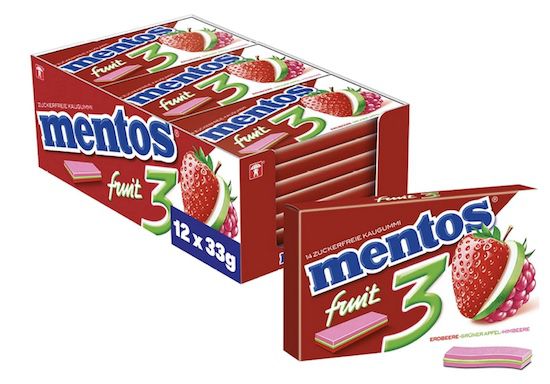 12x Mentos Kaugummi Fruity Fresh Erdbeere, Grüner Apfel, Himbeere für 10,16€ (statt 18€)