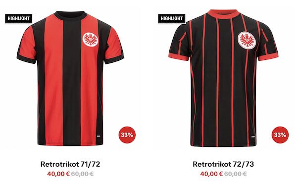 ⚽️ Eintracht Frankfurt Fanshop Sale   z.B. Retro Trikots für 40€ (statt 60€)