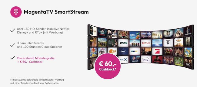 📺 MagentaTV mit RTL+, Netflix, Disney+ für eff. 10€ mtl. dank Cashback