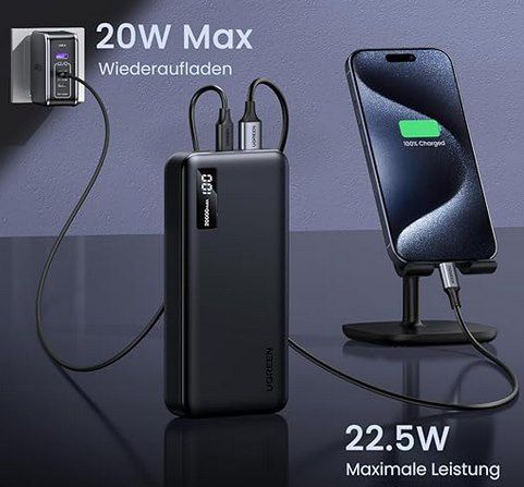 UGREEN Powerbank mit 20.000mAh / 22,5W für 17,99€ (statt 30€)