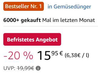 Bestseller Nr. 1   2,5 Liter Compo BIO Obst  & Gemüsedünger für 15,95€ (statt 20€)