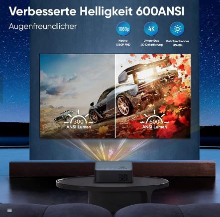 Puxinat 1080P Nativ Beamer mit 4K Unterstützung für 75,59€ (statt 140€)