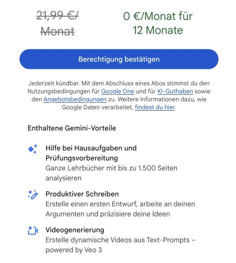 🧑🎓 12 Monate Google AI Pro-Probeabo mit Google One 2 TB kostenlos für Studenten / Auszubildene 🧑🎓 12 Monate Google AI Pro Probeabo mit Google One 2 TB kostenlos für Studenten / Auszubildene