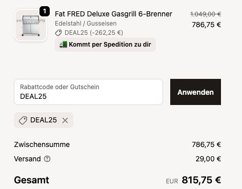 🥩💨 Burnhard Fat Fred Deluxe Series 3 Gasgrill für 815,75€ (statt 1.049€)