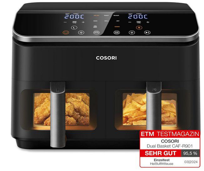 🍟 COSORI CAF R901 Heißluftfritteuse 8,5L Doppelkammer für 159€ (statt 192€)