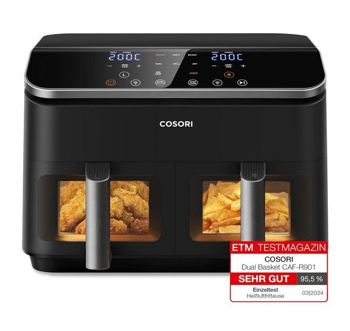 🍟 COSORI CAF-R901 Heißluftfritteuse 8,5L Doppelkammer für 159€ (statt 192€)