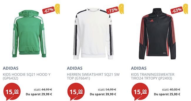 👟👕 Picksport 15€ Fixpreis Sale   z.B. adidas Squadra 21 Sweatshirt (statt 30€)