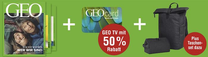 3 Ausgaben GEO für 22€ + GRATIS 2 tlg. Reisetaschen Set (Wert ca. 25€)