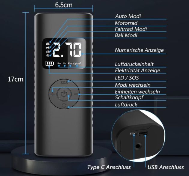 AWESAFE elektr. Luftpumpe mit 7800mAh & 10 bar für 27,99€ (statt 40€)