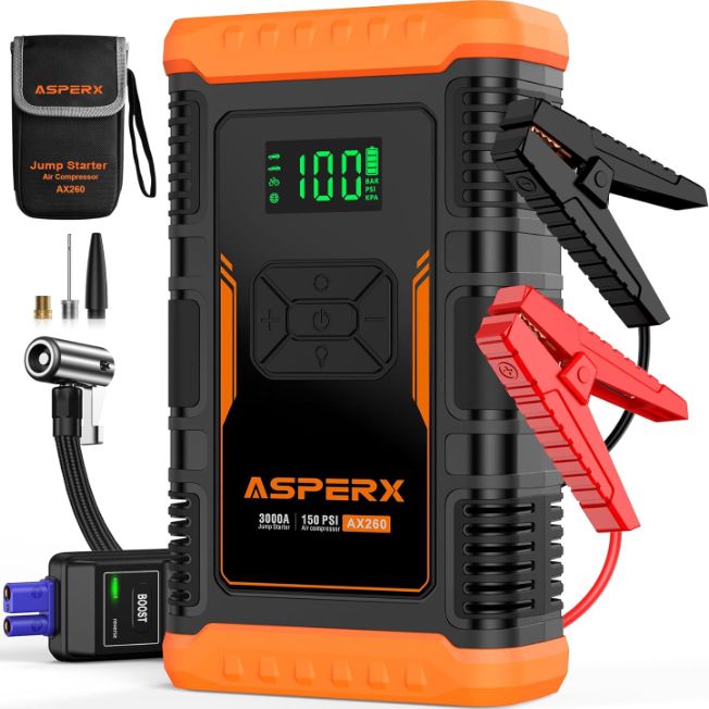 ASPERX AX260 3.000A Starthilfe Powerbank mit Kompressor für 44,99€ (statt 65€)