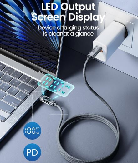 toocki 100W USB C Kabel mit LED Display (2m) für 5,68€ (statt 10€)