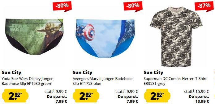 🦸🏻 SportSpar Sun City Sale ab 2€   z.B. Superman DC Comics T Shirt ab 2€ (statt 14€)