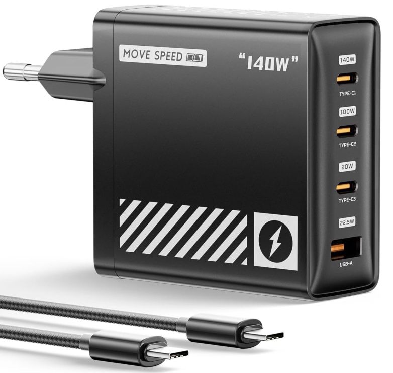 MOVE SPEED 140W USB C  PD 3.1 GaN 4 Port Ladegerät für 35,69€ (statt 70€)