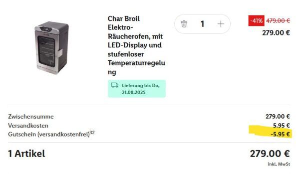 🍖 Char Broil Digital Smoker 2.0 mit LED Display und Temperaturregelung für 279€ (statt 389€)