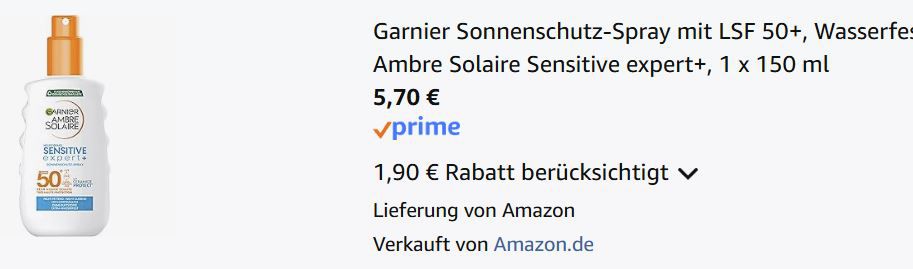 Garnier Sonnenschutz Spray mit LSF 50+ ab 5,70€ (statt 10€)