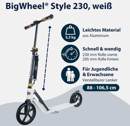 Hudora BigWheel Style 230 Scooter bis 120Kg für 143,20€ (statt 161€)