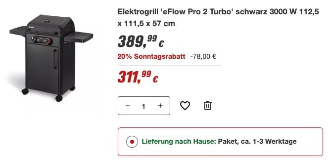🍖 Enders Elektrogrill eFLOW PRO 2 TURBO ➡️ für 311,99€ (statt 379€)