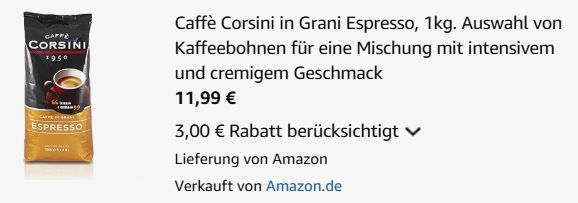 ☕ 1kg Caffè Corsini Espresso Kaffeebohnen ab 11,99€ (statt 15€)