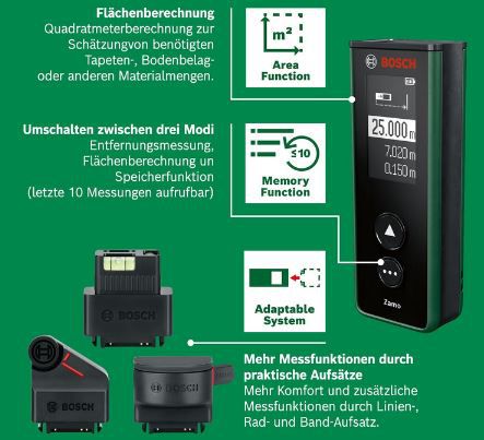 Bosch Laser Entfernungsmesser Zamo (4. Gen) mit 3 Aufsätzen für 67,49€ (statt 78€)