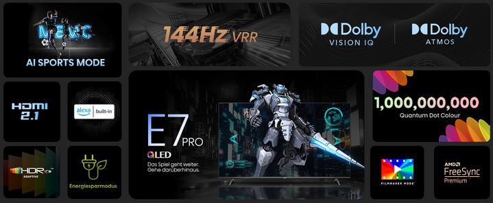 Hisense 65E7NQ Pro   65 4K UHD QLED Smart TV, 144Hz für 669€ (statt 822€)
