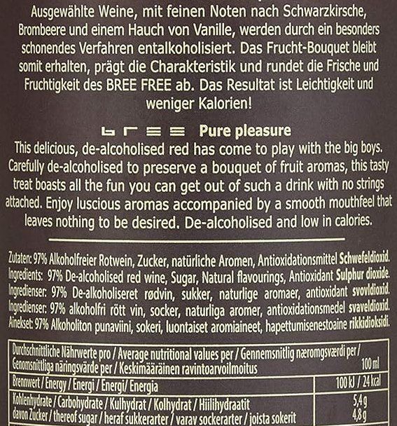 🍇 6x Bree Free Rotwein alkoholfrei (je 0,75l) ab 24,13€ (statt 33€)