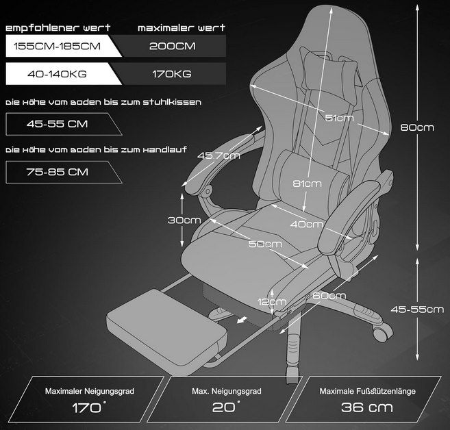 Dowinx Gaming Stuhl LS 6688 mit Lendenwirbelstütze für 94,95€ (statt 170€)
