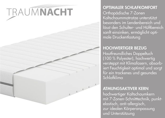 Traumnacht Kaltschaummatratze mit Härtegrad 2 & 80 x 200 cm für 66,99€ (statt 80€)