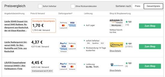 Läufer 00440 Doppel Universal 0440 Radierer für 0,58€ (statt 4€)