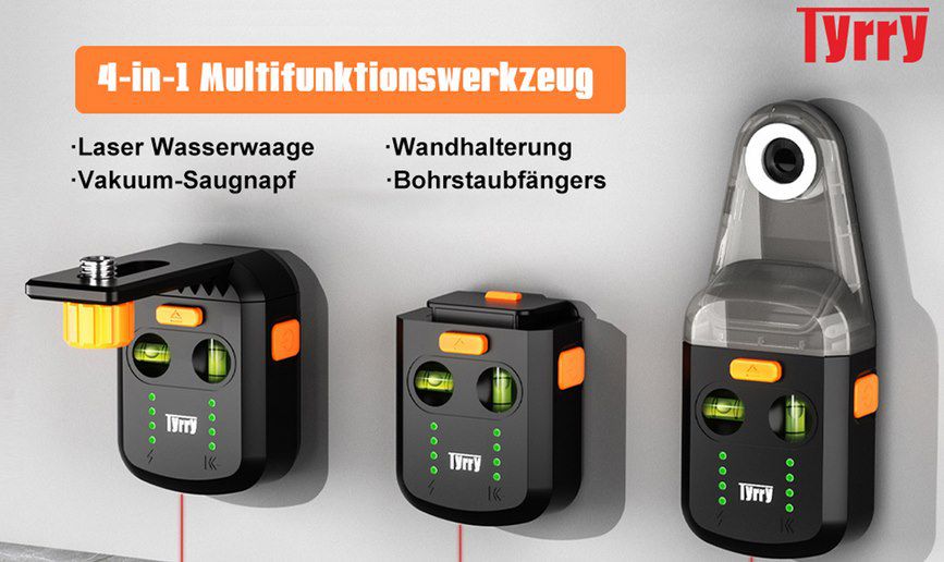 Tyrry 4 in 1 Laser Wasserwaage mit Bohrstaubfänger für 37,95€ (statt 72€)