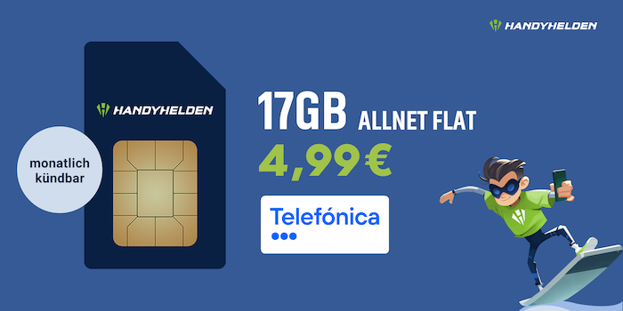 🚨 Unter 5€ 📱 o2 Allnet Flat mit 17GB 5G für 4,99€ mtl. + monatlich kündbar