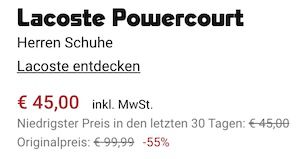 👟 Lacoste Powercourt Sneaker aus Glattleder für 45€ (statt 105€)   Restgrößen