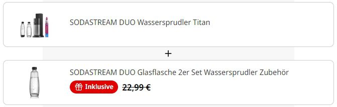 Sodastream DUO Titan   1 Kunststoff  & 3 Glasflaschen + Zylinder für 92,43€ (statt 121€)