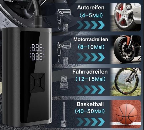 Lytool elektr. Akku Luftpumpe bis 10 Bar & LCD Display für 21,27€ (statt 38€)