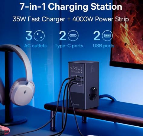 Baseus 3 Fach Steckdosenleiste mit USB + Schalter für 24,99€ (statt 50€)