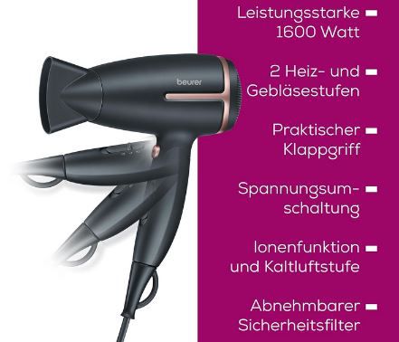 Beurer HC 25 Reisehaartrockner mit Ionenfunktion für 16,79€ (statt 22€)