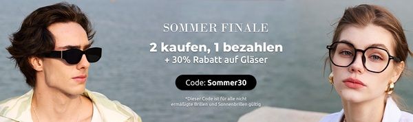 👓 2 Brillen kaufen nur 1 zahlen + 30% Rabatt auf Gläser   auch Sonnenbrillen!