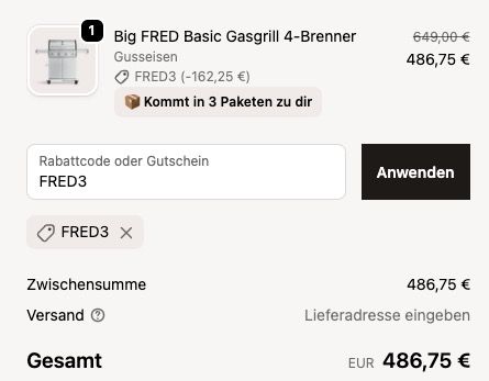 🔥🥩 BURNHARD Big Fred Basic Silber 4 Brenner Gasgrill für 486,75€ (statt 559€)