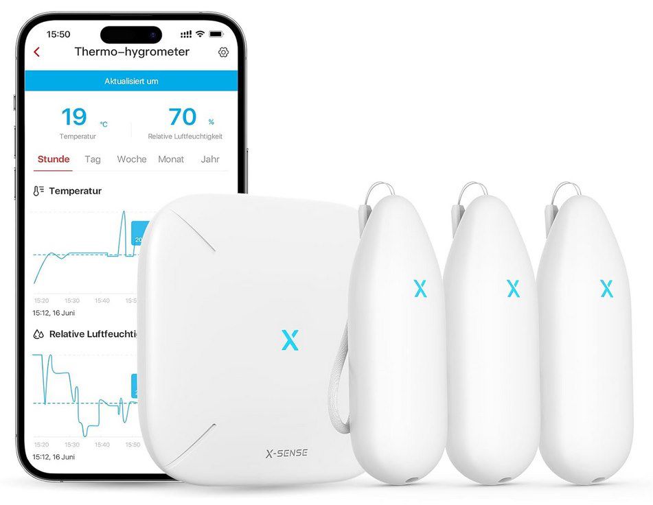 X Sense WLAN Hygrometer mit 3 Sensoren & App Anbindung für 37,59€ (statt 60€)
