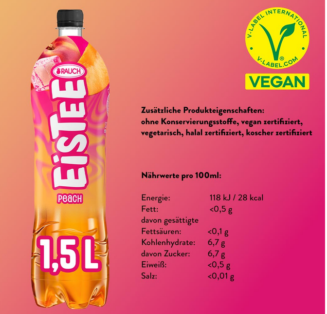 🍑 Rauch Eistee Peach & Hagebutte 6x 1,5l ab 8,70€ (statt 15€)