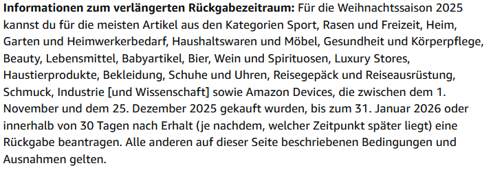 💫🎄 verlängerte Rückgaberegelungen und Termine bei Amazon bis Januar 2026 💫🎄 verlängerte Rückgaberegelungen und Termine bei Amazon bis Januar 2026