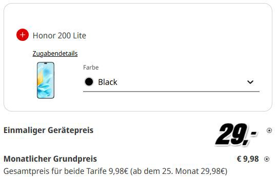 🔥 70€ Gewinn: 2x Honor 200 Lite mit 256GB für 29€ + 2 x o2 Allnet 7GB inkl. Zusatzkarte für 9,98€ mtl.
