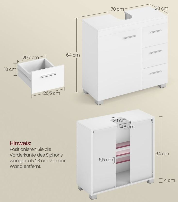 VASAGLE Waschbeckenunterschrank mit 3 Schubladen für 41,99€ (statt 60€) VASAGLE Waschbeckenunterschrank mit 3 Schubladen für 41,99€ (statt 60€)