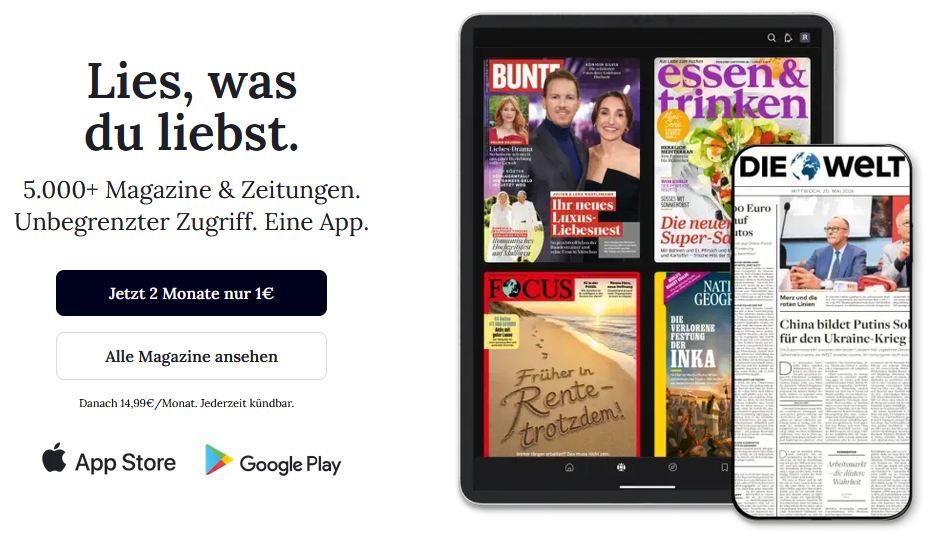 📰🔥 2 Monate Readly nur 1€ (statt 30€)   Computer Bild, Auto Bild, Men’s Health uvm.