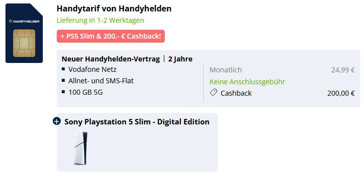 🎮 Eff mit GEWINN 🤯 PS5 Digital Slim 19,95€ + Vodafone 100GB für 24,99€ mtl 🤑 250€ Bonus