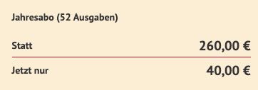 💐 Bunte Jahresabo mit 52 Ausgaben für 40€ (statt 260€)